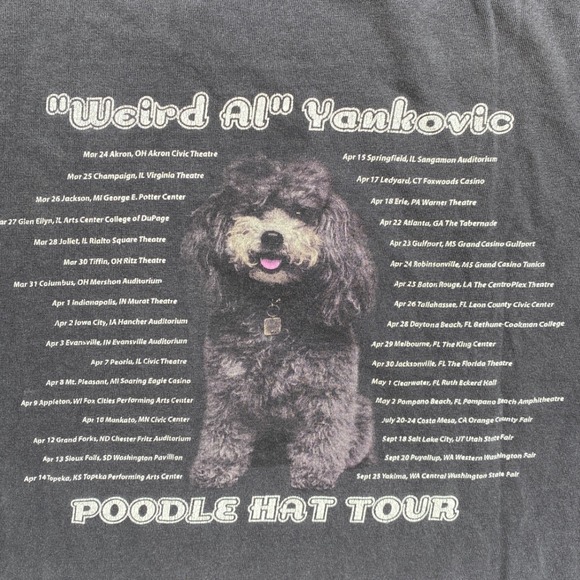 Weird Al Yankovic Poodle Hat Tour 2004 Graphic T-Shirt Distressed XL Thrashed - Picture 8 of 8
